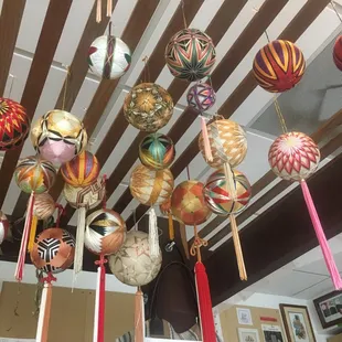 Temari balls hanging from the ceiling