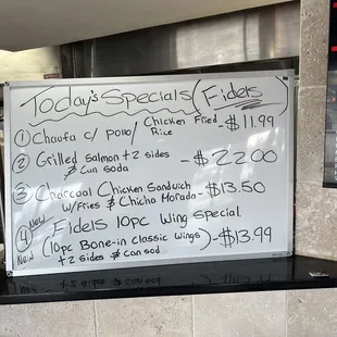 a menu for the restaurant