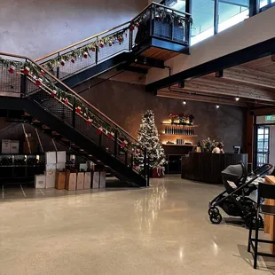 a staircase in a large building