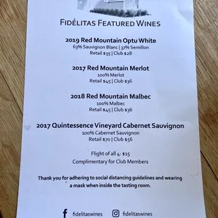 Wine flight - April 2021