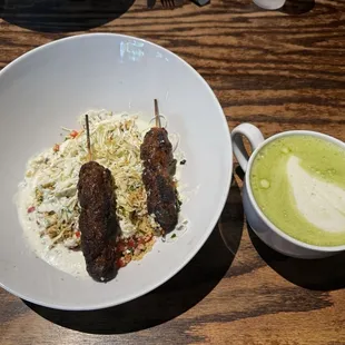 Kafta special with pomegranate pistachio matcha latte