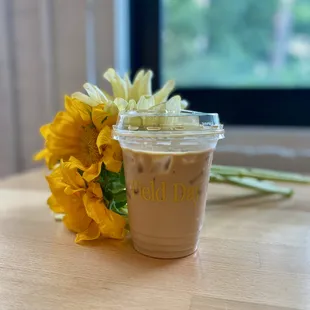 Fresh blooms and an iced latte from Field Day.