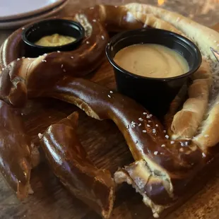 Bavarian Pretzel   With cheese dip and mustard