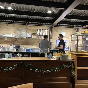 Behind the counter and fresh bakery