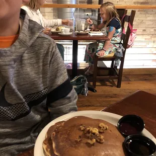 Strawberry cream pancakes! HUGE! (My son ordered toppings on side)