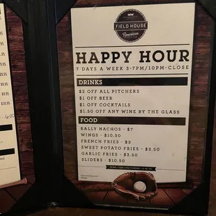 Happy hour menu