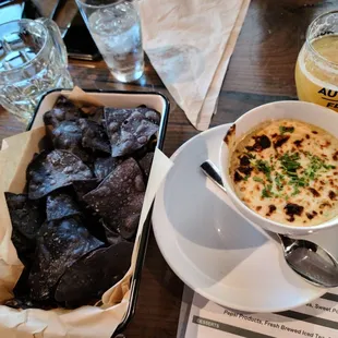 Corn dip with fantastic chips.