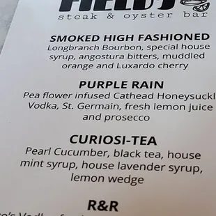 Drink menu