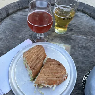 Banh Works sandwich on barrel table
