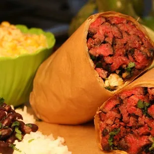 a burrito and rice