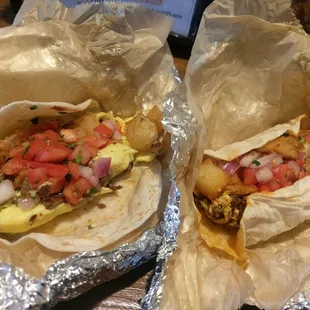 Steak and chorizo breakfast tacos. Two for one deal this week until the 23rd of June.