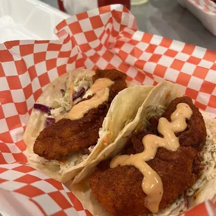 OTM (Off The Menu app) not on the menu Tender Tacos (spice level Grease Fire). Who knew 2 tenders could be a proper meal??