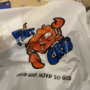 a lobster on a plastic bag