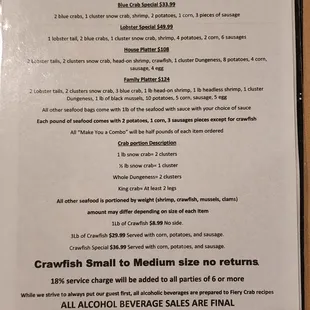 Menu options