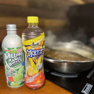 Melon soda and lemon tea