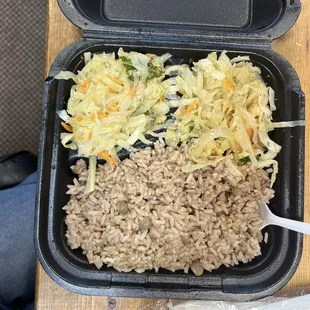 Gunga peas and rice and steamed cabbage