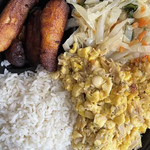 Large Ackee &amp; Saltfish Meal with Steamed cabbage, White rice &amp; fried plantain