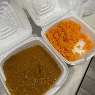 Refried beans and Mexican rice.I asked for black beans.