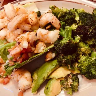 New menu item. Shrimp tacos using romaine lettuce leaves. The leaves were a little small but it was a good portion of shrimp.