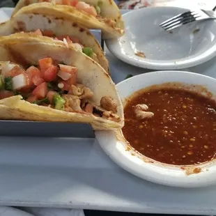 Delicious tacos and very spicy salsa