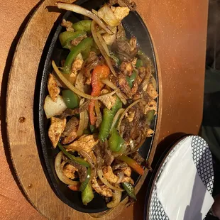 Chicken and steak fajitas