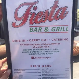 Menu (Hours of Operation)