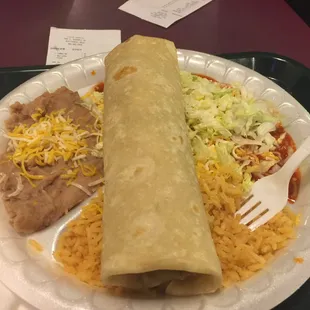 Burrito with shredded beef and enchilada