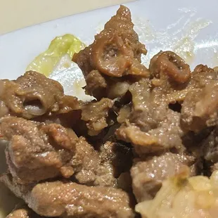 Tubular artery bits in the steak.