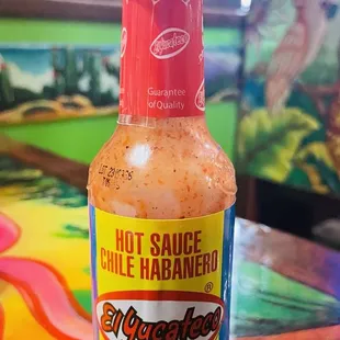 Hot sauce on table