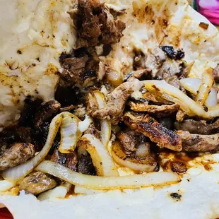 Fajita steak, mushrooms, onions, cheese quesadilla