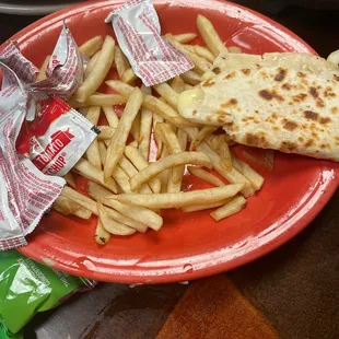 Kids cheese quesadilla and French fires