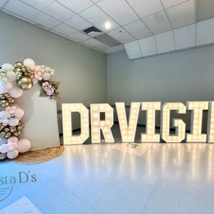 Grad setup with marquee letters