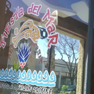 reflection in window of restaurant