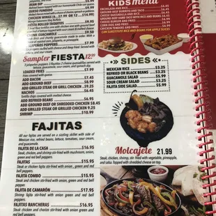 a menu for a mexican restaurant