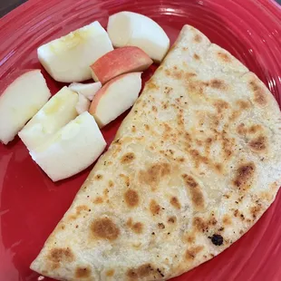 Kids lunch: cheese quesadilla with apple slices