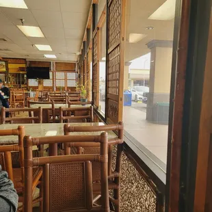 tables and chairs in a restaurant