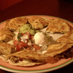 a plate of quesadillas on a table