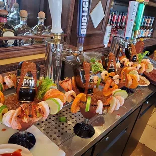 a variety of appetizers on a bar