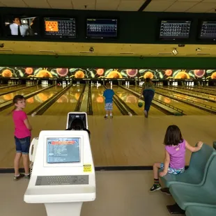 Kids bowl is cute; no bumpers.