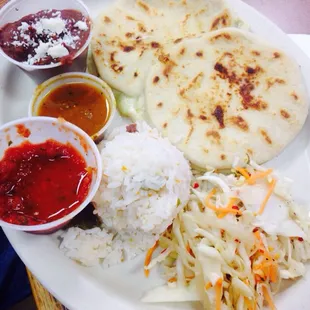 Pupusas, a Salvadorian specialty and deliciously devoured by my young one