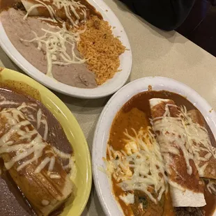 Combo 8 and combo 13. (1 Enchilada, 1 Tamale, Rice &amp; Beans Combo) (1 Enchilada, 1 Beef Burrito &amp; 1 Chile Relleno Combo)