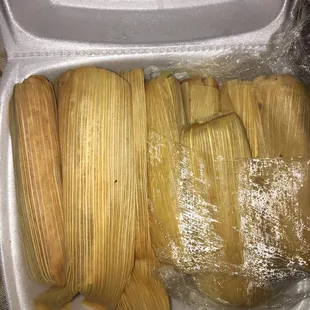 One dozen tamales, 1/2 pork, 1/2 chicken