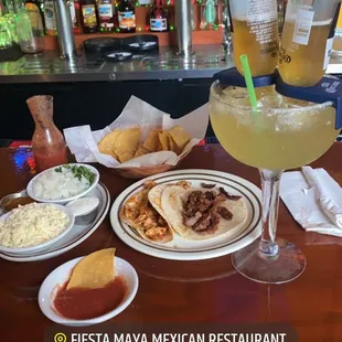 1 steak taco &amp; 1 grilled chicken taco with the large Coronarita &amp; chips and salsa.