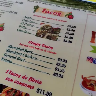 Tacos Tuesdays are $2.25 per taco from this list of 9 to choose from