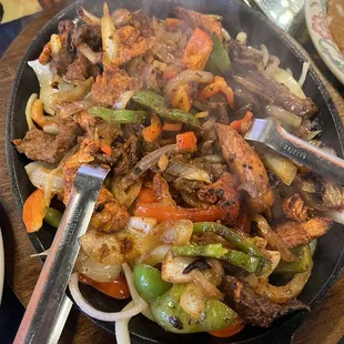 a large skillet of food