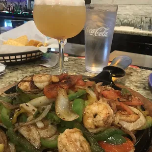 Fajita Camarones with Patron Margarita (cost ~ $19, size medium)