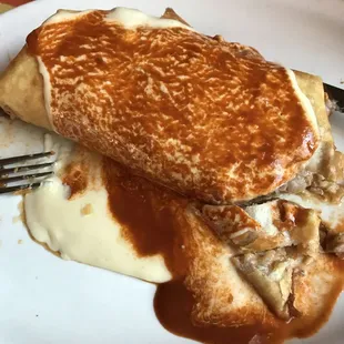 Wet Burrito with beef (but mainly bean filled)