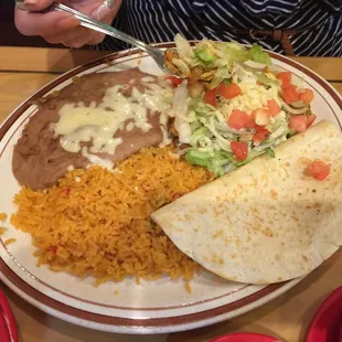 Chicken tostada and quesadilla combo plate