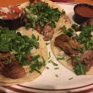 Carnitas Tacos on Corn Tortillas with Cilantro &amp; Onions