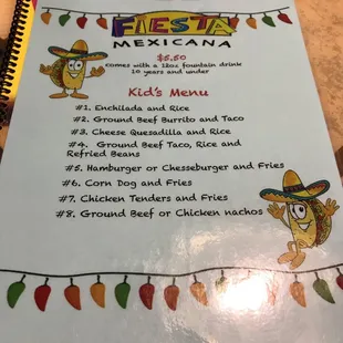 Kids Menu 2017
